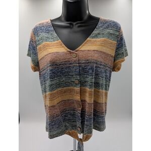 Almost Famous Striped Button Front Tie Front V Neck Top XL